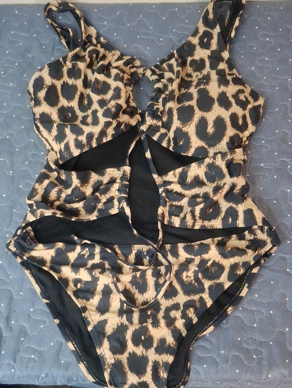 Leopard Print Cutout One-Piece Swimsuit - Tan & Black size large